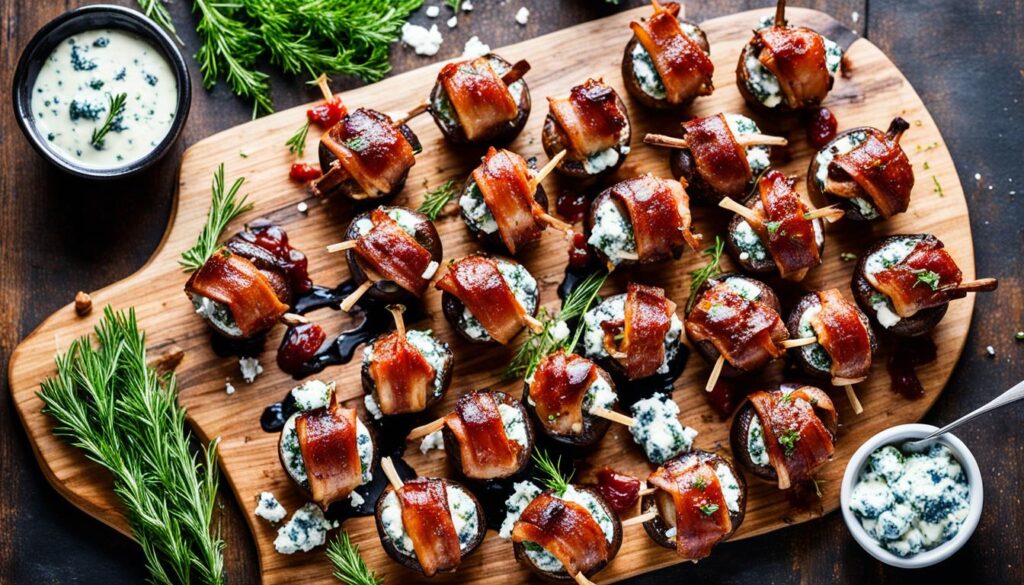 Blue Cheese Stuffed Bacon Wrapped Mushrooms