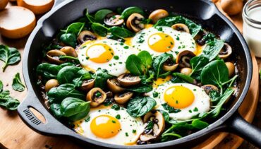 Breakfast Skillet Baked Eggs Spinach Mushrooms