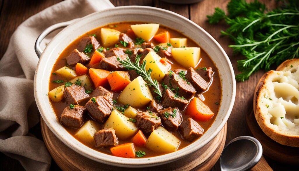 Serving Beef Stew with Potatoes