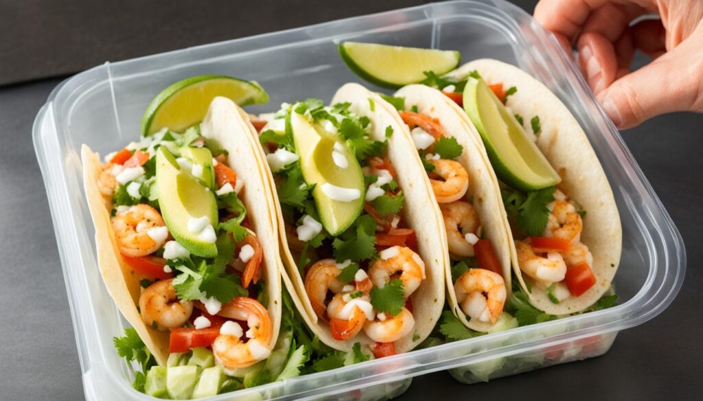 Storing and reheating shrimp tacos