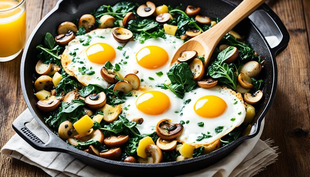 breakfast skillet baked eggs spinach mushrooms
