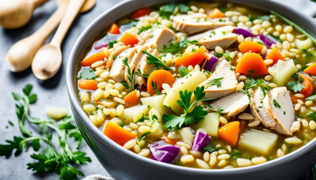chicken barley and cabbage soup image